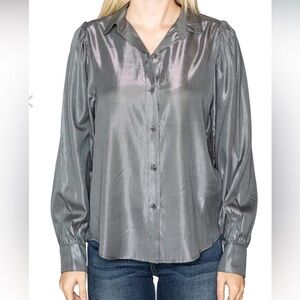 Velvet Dakota Puff Sleeve Shimmering Gray Button Down Shirt